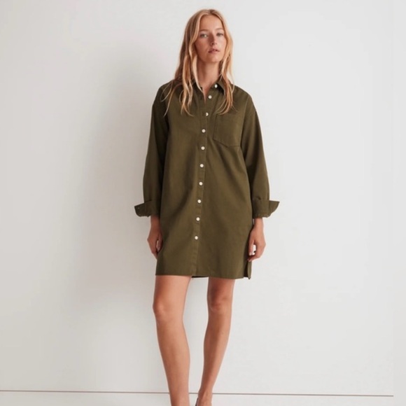 Madewell | Women’s Olive Green Button Front Single Breast Pocket Shirtdress Sz S - Picture 2 of 16